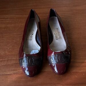 SALVATORE FERRAGAMO Women's Dark Red Patent Leather Flats